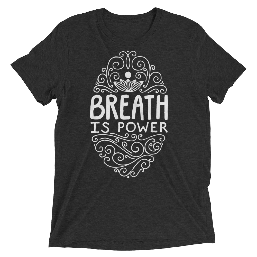 Vegan Yoga Shirt - Breath Is Power - Charcoal Black