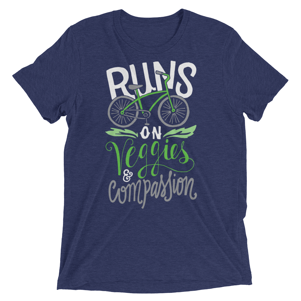 Vegan T-Shirt - Runs on veggies and compassion shirt - Navy
