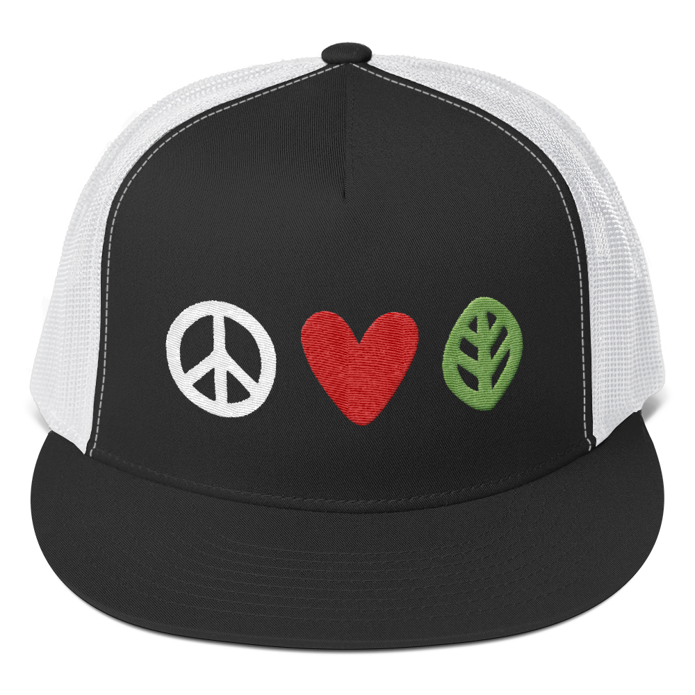 Vegan Trucker Hat - Peace Love Vegan - Black and white