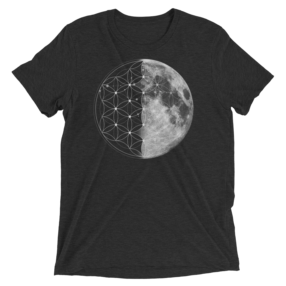 Sacred Geometry Shirt - Flower Of Life Moon - Charcoal Black