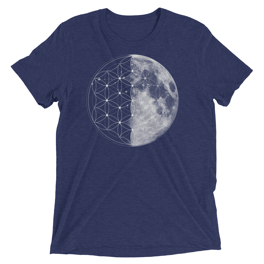 Sacred Geometry Shirt - Flower Of Life Moon - Navy