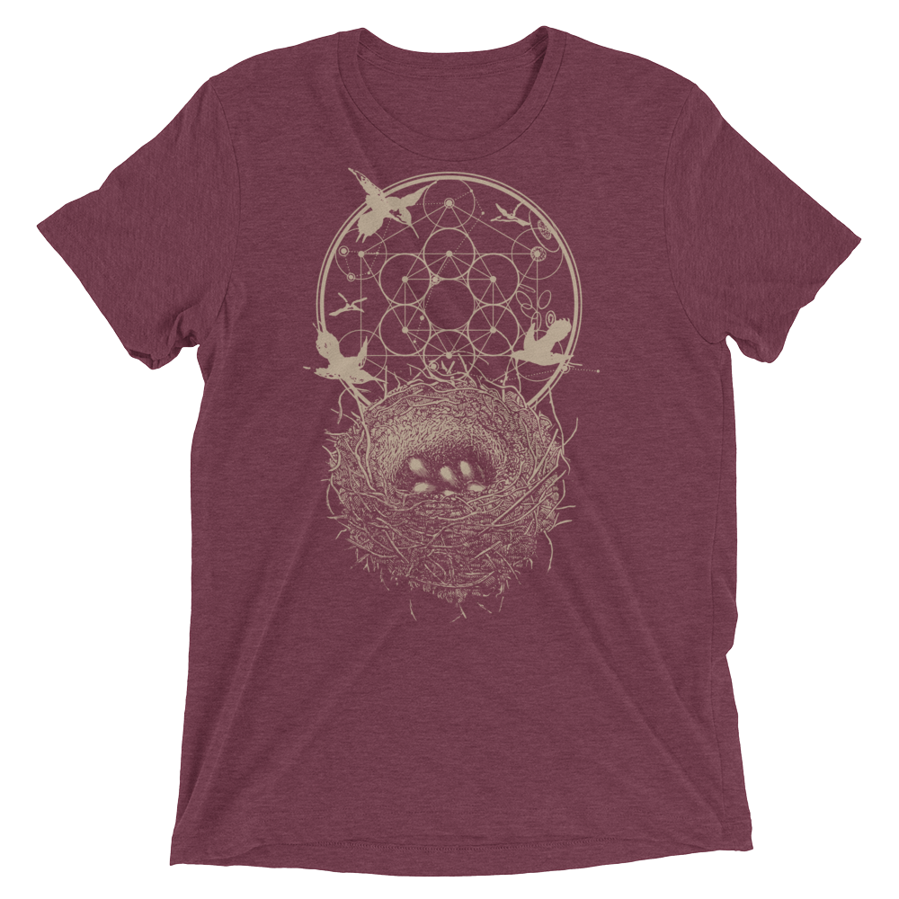 Sacred Geometry Shirt - Hexagon Formation Nest - Maroon