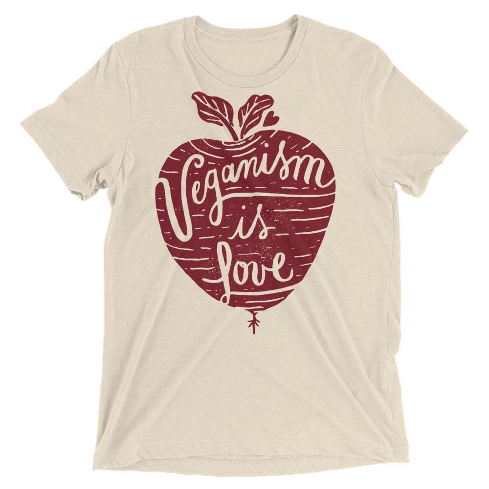 Vegan T-Shirt - Veganism is Love - Oatmeal