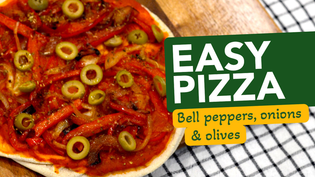 Easy Red Bell Peppers, Onions, and Olives Pita Pizza