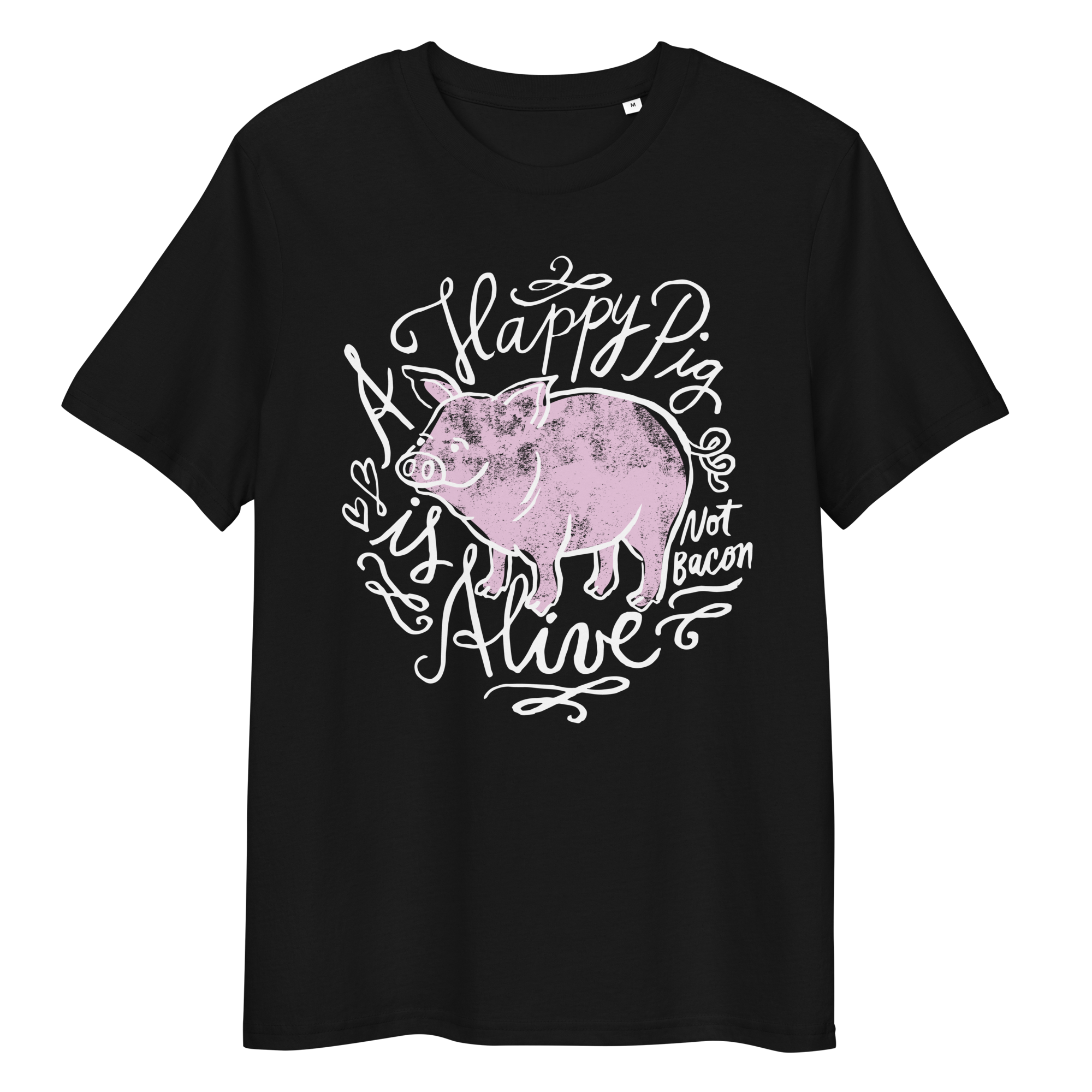 Vegan T-Shirt - A Happy Pig is Alive - Black
