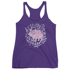 Vegan Tank Top - A Happy Pig Is Alive - Purple Rush