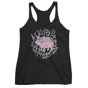 Vegan Tank Top - A Happy Pig Is Alive - Vintage Black