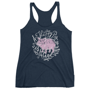 Vegan Tank Top - A Happy Pig Is Alive - Vintage Navy