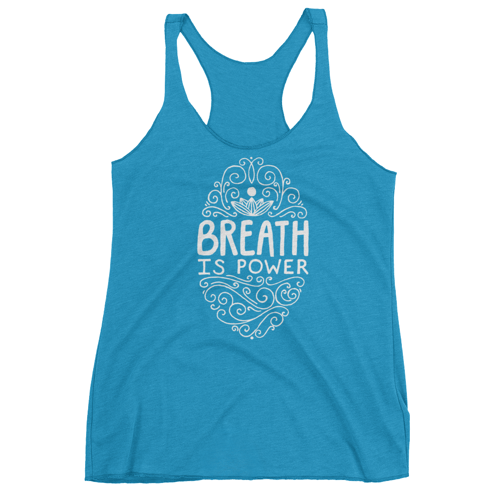 Vegan Yoga Tank Top - Breath is Power - Vintage Turquoise