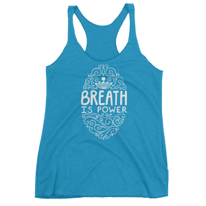 Vegan Yoga Tank Top - Breath is Power - Vintage Turquoise