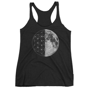 Sacred Geometry Tank Top - Flower Of Life Moon - Vintage Black