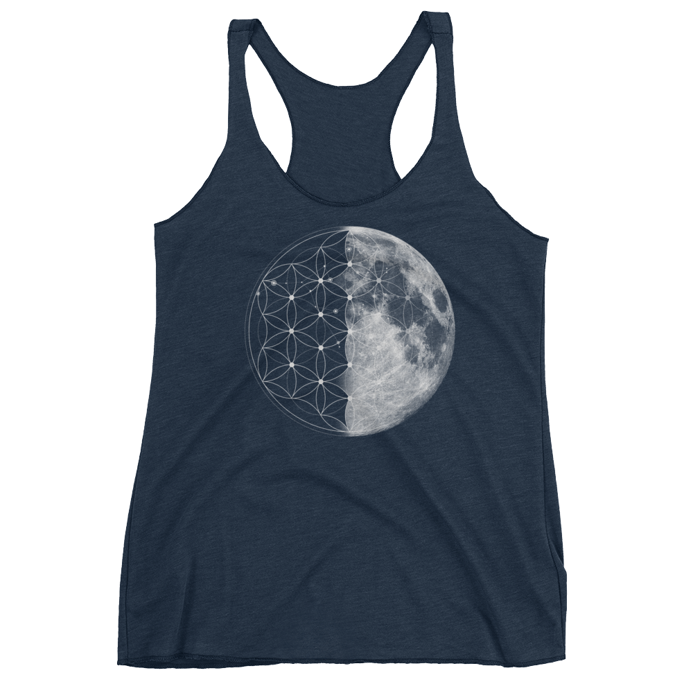 Sacred Geometry Tank Top - Flower Of Life Moon - Vintage Navy