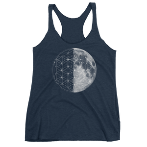 Sacred Geometry Tank Top - Flower Of Life Moon - Vintage Navy