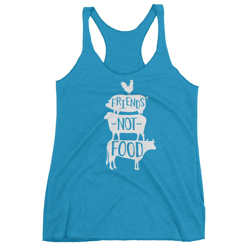 Vegan Tank Top - Friends Not Food Tower - Vintage Turquoise