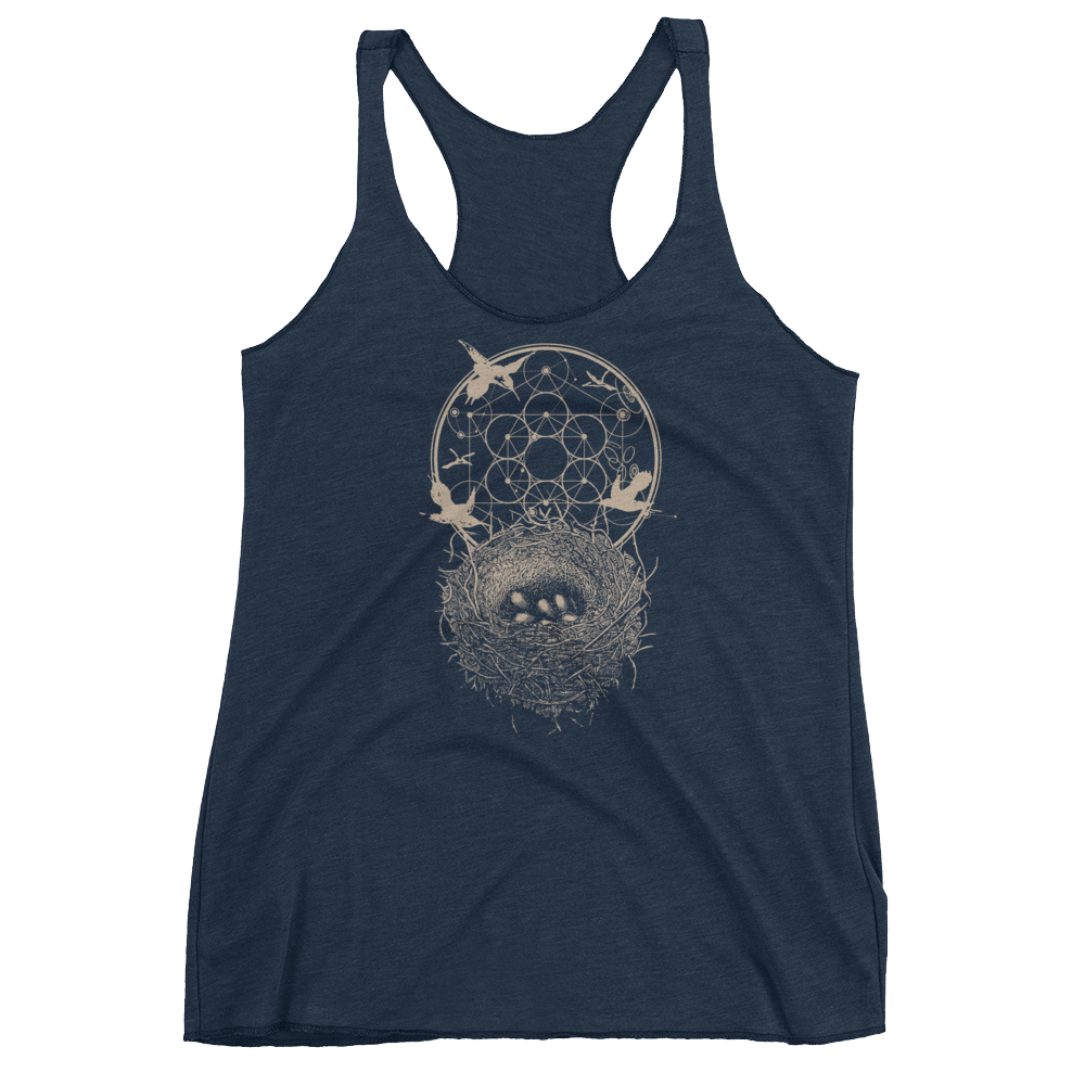 Sacred Geometry Tank Top - Hexagon Formation Nest - Vintage Navy
