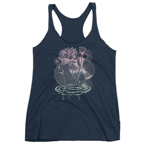 Sacred Geometry Tank Top - Lotus Flower Pond - Vintage Navy