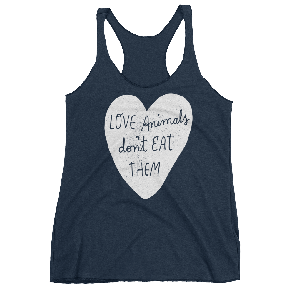 Vegan Tank Top - Love Animals Don't Eat Them - Vintage Navy