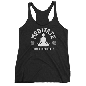 Vegan Yoga Tank Top - Meditate don't medicate - Vintage Black