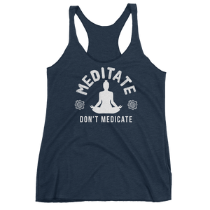 Vegan Yoga Tank Top - Meditate don't medicate - Vintage Navy