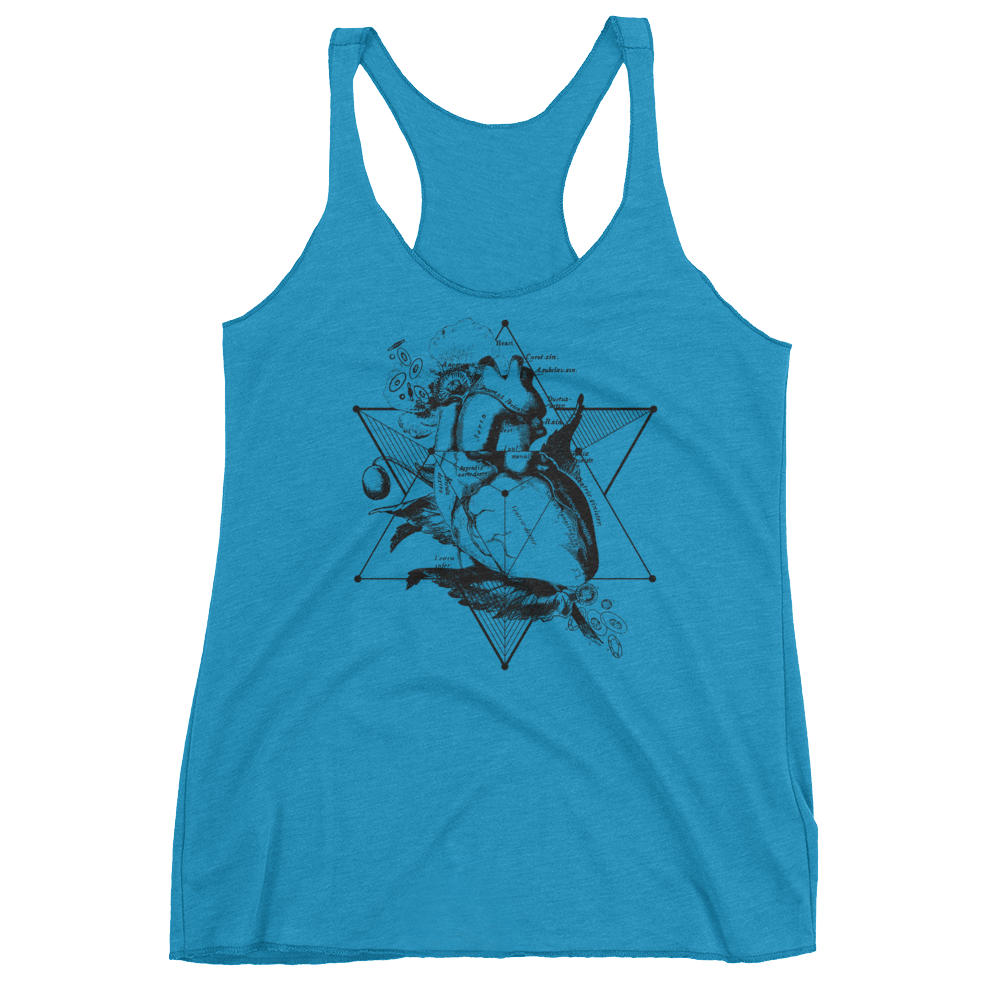 Sacred Geometry Tank Top - Star Tetahedron Heart - Vintage Turquoise