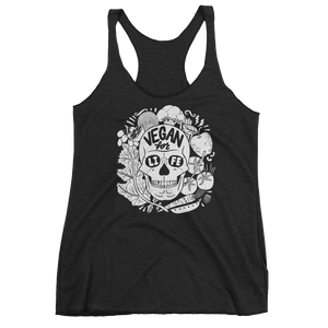 Vegan Tank Top - Vegan For Life Skull - Vintage Black