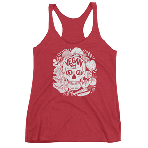 Vegan Tank Top - Vegan For Life Skull - Vintage Red