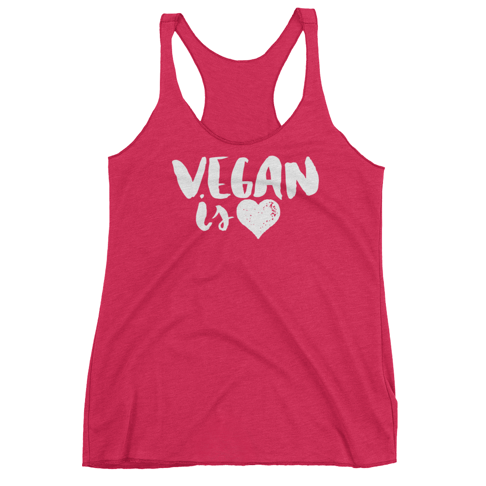 Vegan Tank Top - Vegan is Love - Vintage Shocking Pink