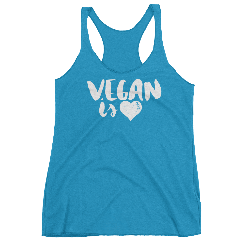 Vegan Tank Top - Vegan is Love - Vintage Turquoise
