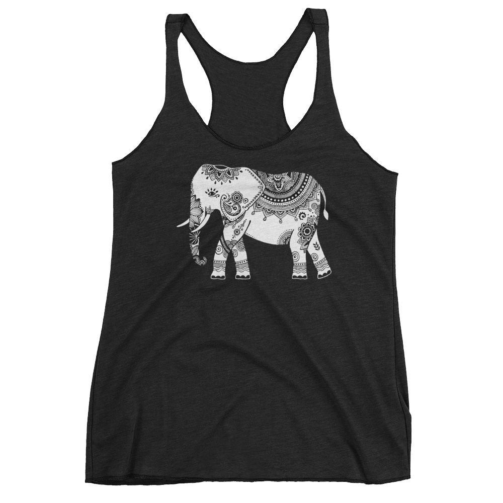 Vegan Yoga Tank Top - White Elephant - Vintage Black