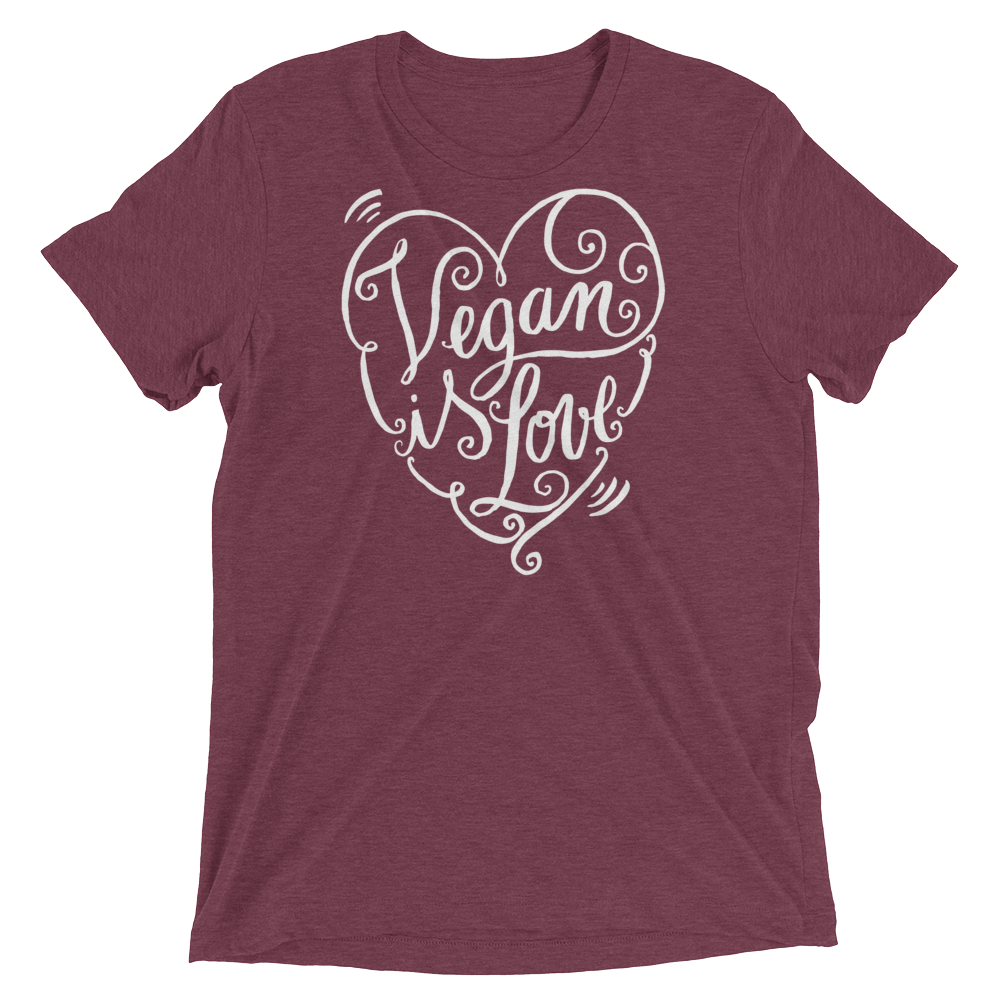 Vegan T-Shirt - Vegan is Love shirt - Maroon