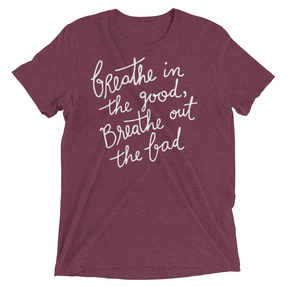 Vegan Yoga Shirt - Breathe In the Good - Maroon