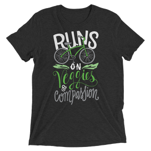 Vegan T-Shirt - Runs on veggies and compassion shirt - Charcoal Black