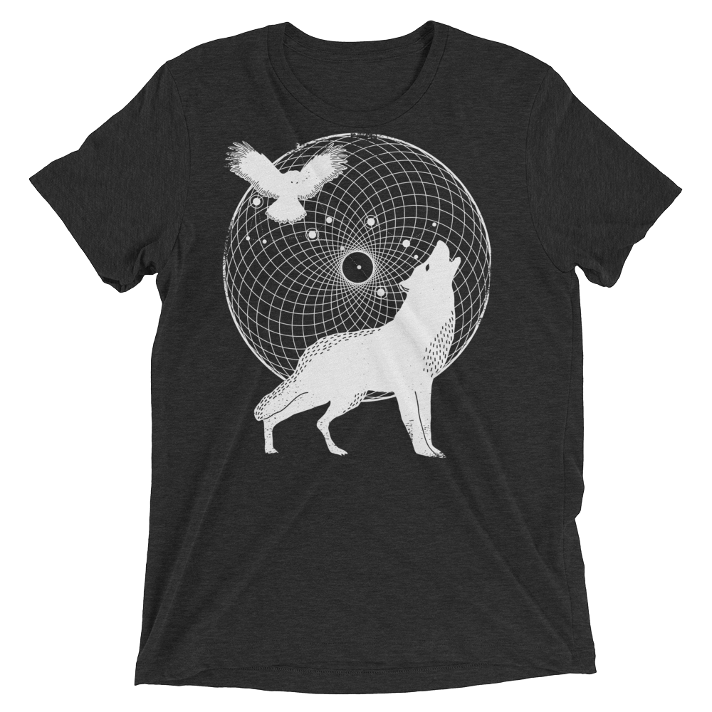 Sacred Geometry Shirt - Torus Wolf - Charcoal Black