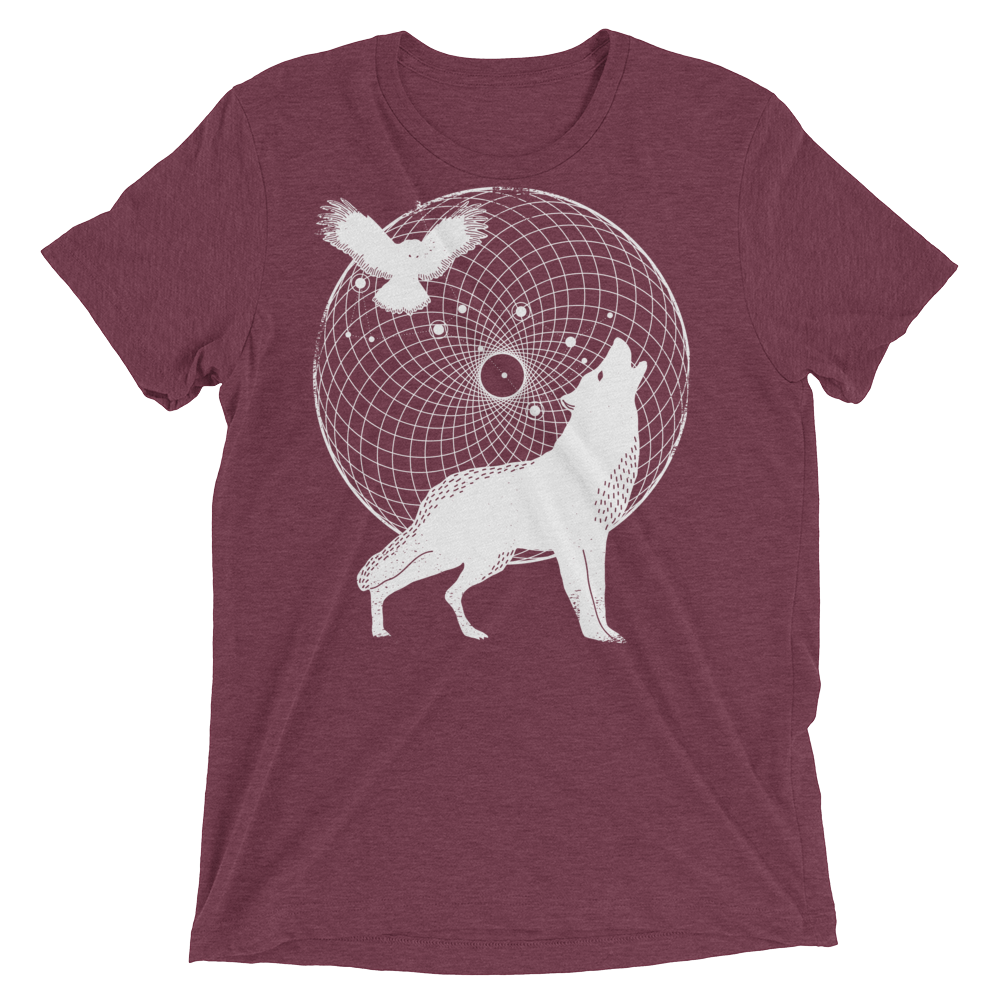 Sacred Geometry Shirt - Torus Wolf - Maroon
