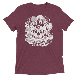 Vegan T-Shirt - Vegan For Life Skull - Maroon