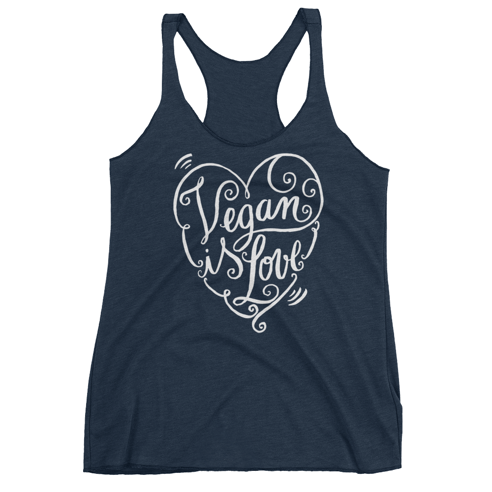 Vegan Tank Top - Vegan is Love Heart - Vintage Navy