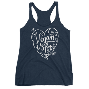 Vegan Tank Top - Vegan is Love Heart - Vintage Navy