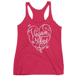 Vegan Tank Top - Vegan is Love Heart - Vintage Shocking Pink