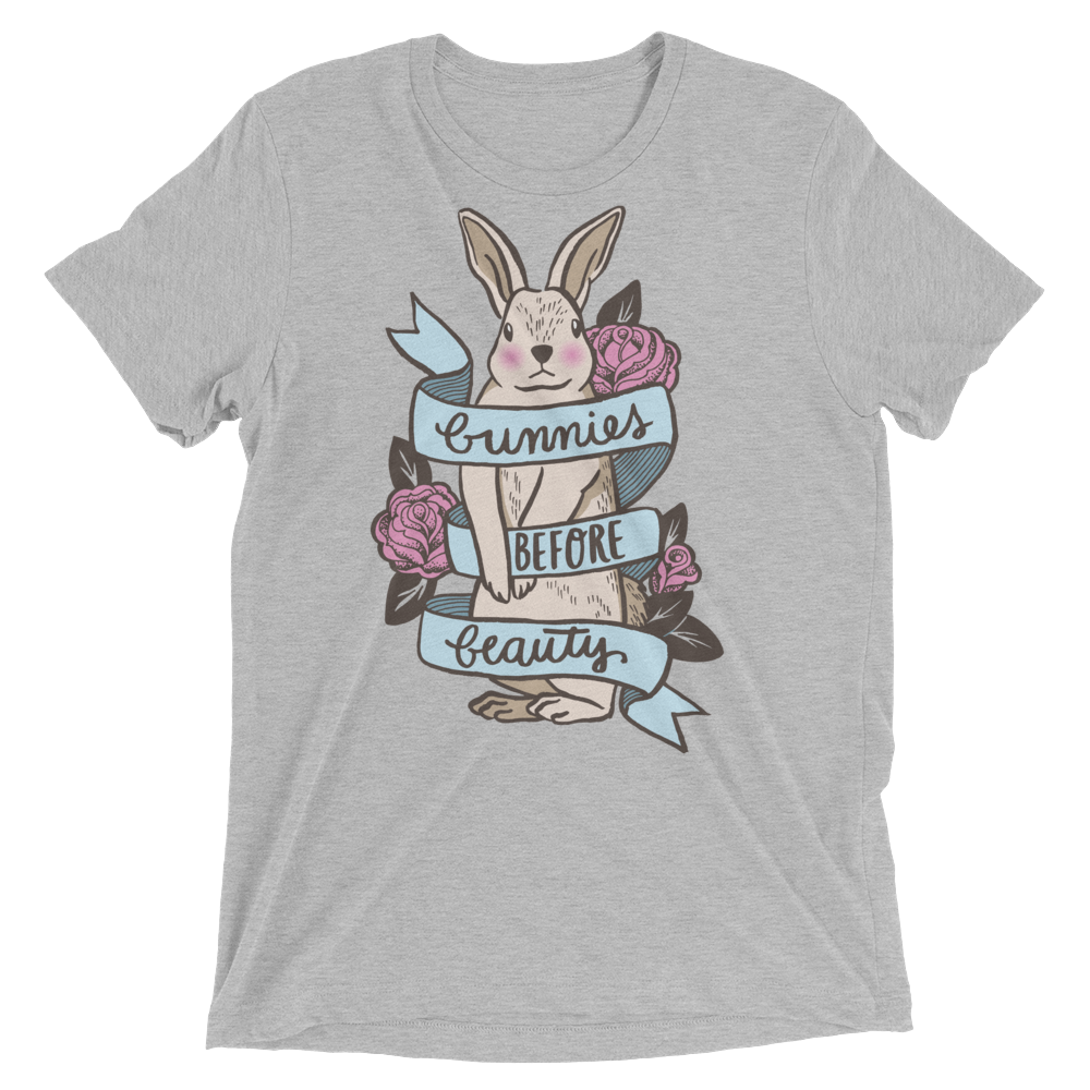 Vegan T-Shirt - Bunnies Before Beauty - Athletic Grey