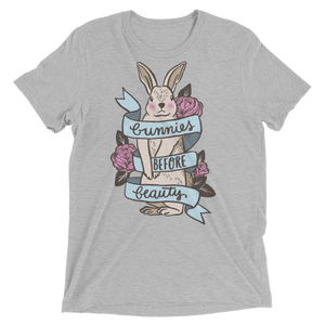 Vegan T-Shirt - Bunnies Before Beauty - Athletic Grey