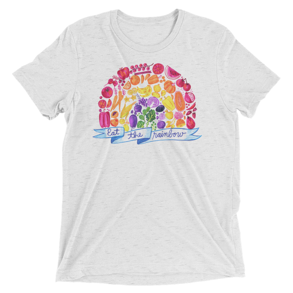 Vegan T-Shirt - Eat The Rainbow - White Fleck