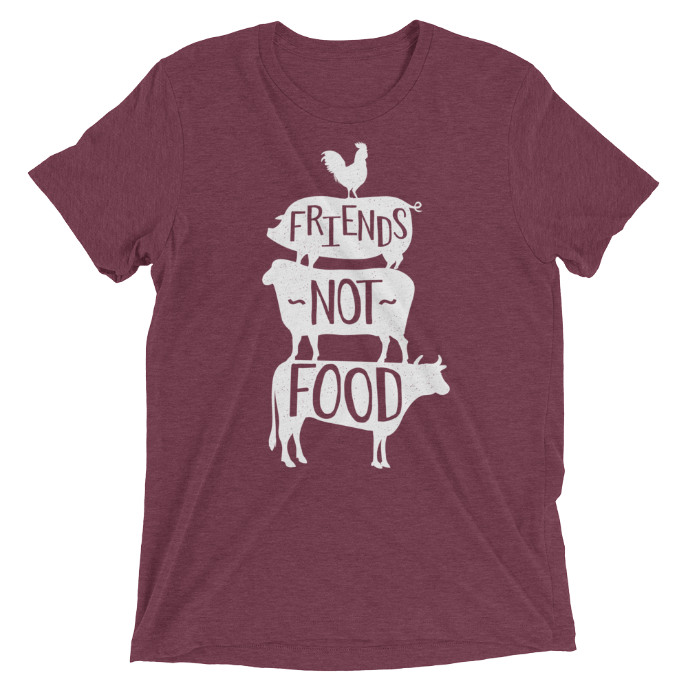 Vegan T-Shirt - Friends Not Food Tower - Maroon