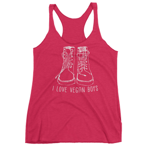 Vegan Tank Top - I Love Vegan Boys - Vintage Shocking Pink