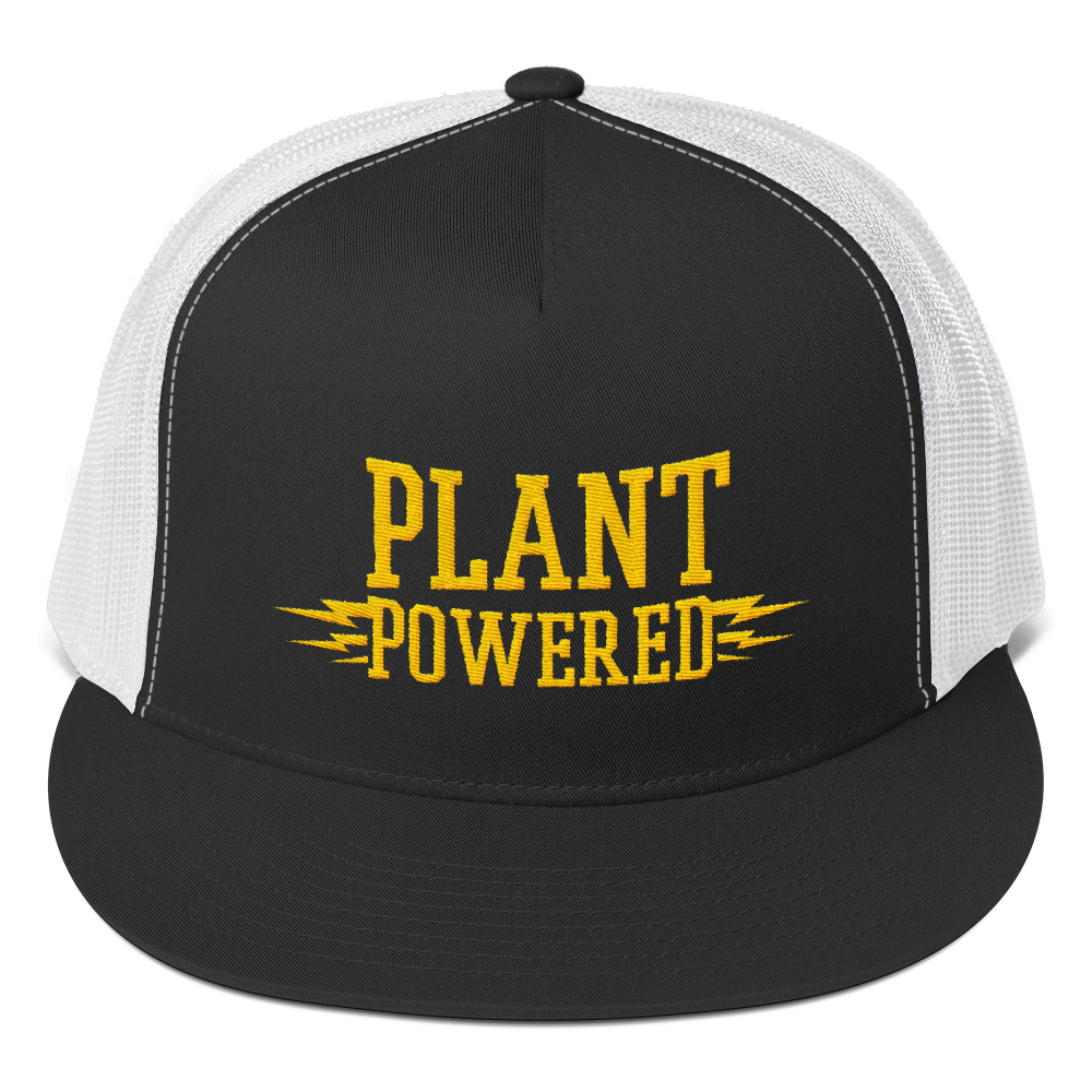 Vegan Trucker Hat - Plant Powered - Black and white