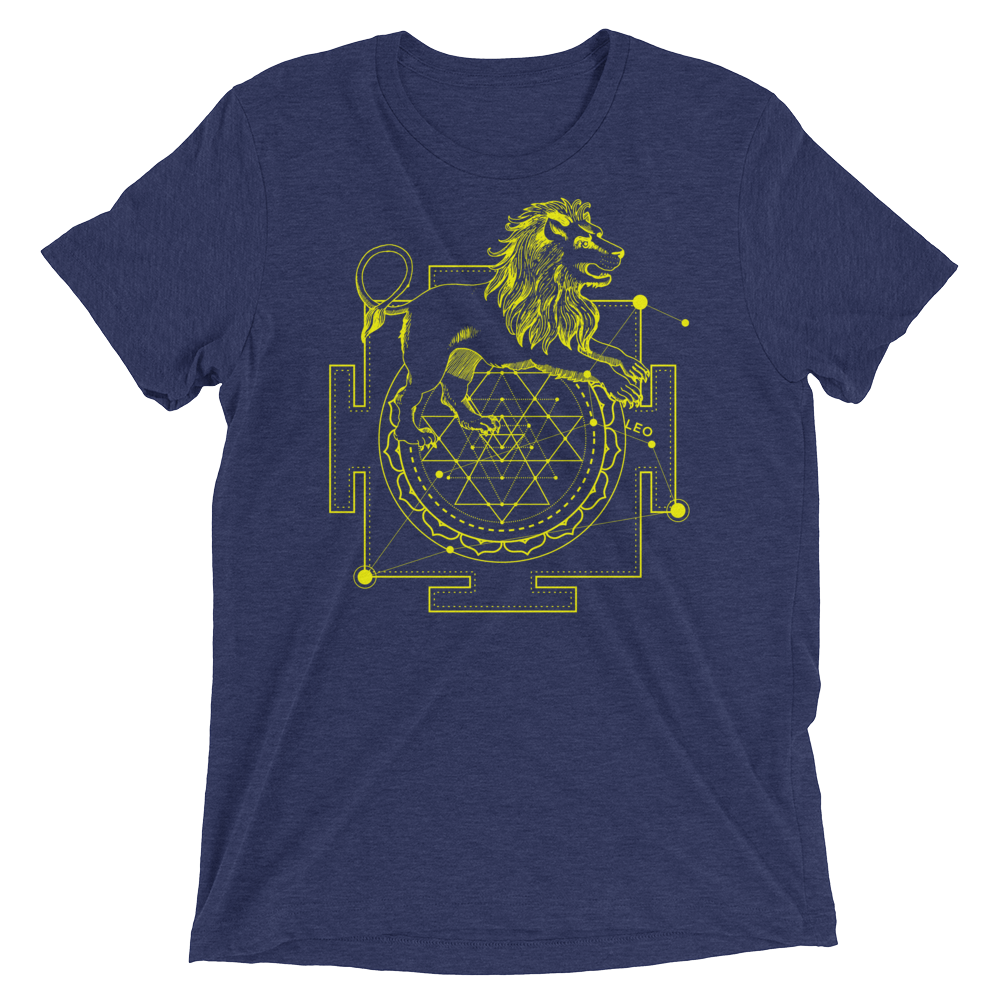 Sacred Geometry Shirt - Sri Yantra Adaptation Lion - Navy