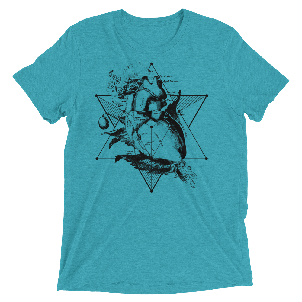 Sacred Geometry Shirt - Star Tetahedron Heart - Teal