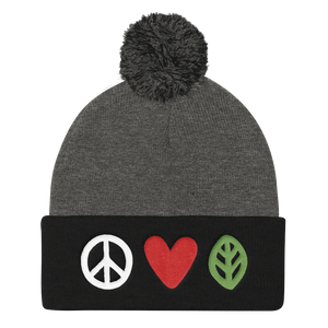 Vegan Beanie Hat - Love Peace Vegan Hat - Grey and Black