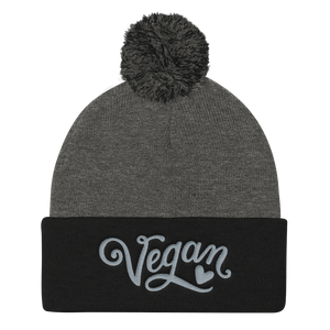 Vegan Beanie Hat - Vegan Heart Hat - Grey and Black