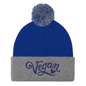 Vegan Beanie Hat - Vegan Heart Hat - Royal Blue and Grey