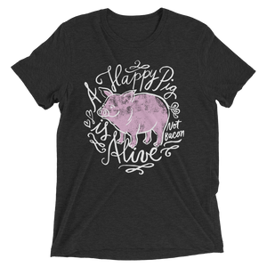 Vegan T-Shirt - A Happy Pig is Alive - Charcoal Black